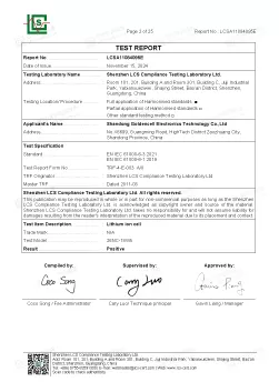 LFP26650 Low Temperature Type Certification
